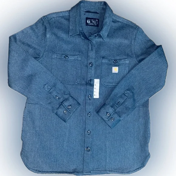 NWT Carhartt SZ M (8-10) blue shacket 2 breast pockets & 2 side pockets/bust 46” - Picture 5 of 8